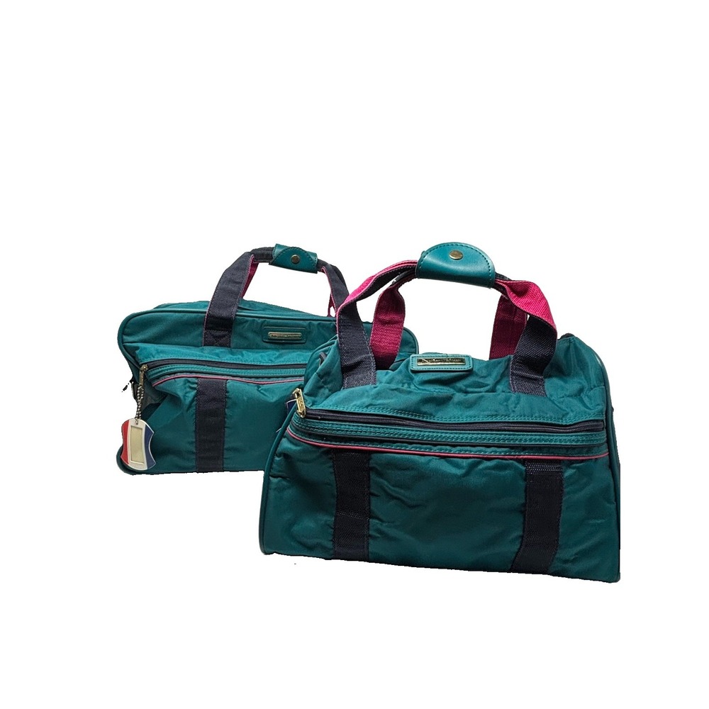 American Tourister Travel Bags Teal Pink Sz 2 Overnight Bag Zipper 90s Lot Of 2